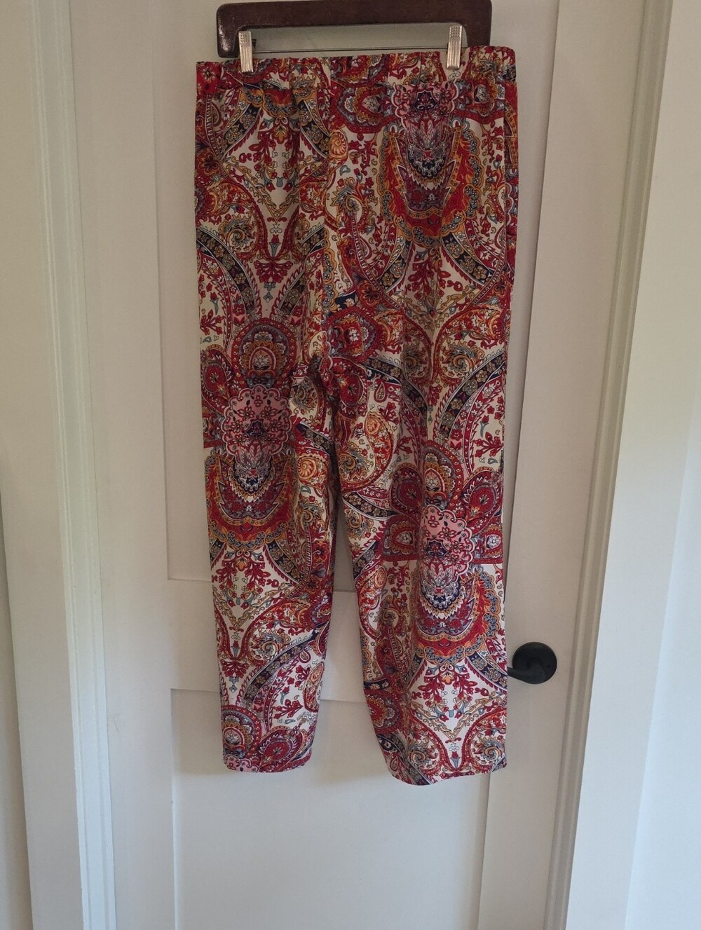 Paisley Print Elastic Waist Lounge Pants - Red Multi